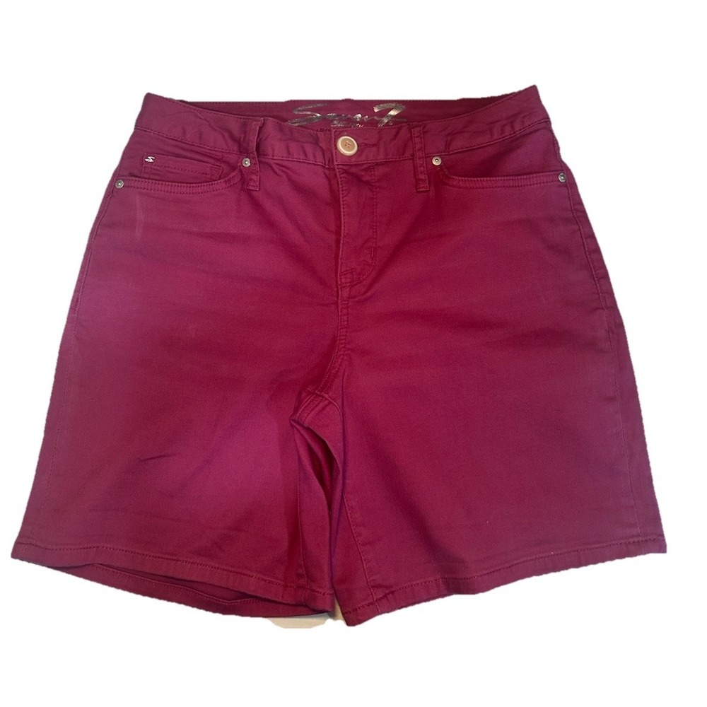 Seven 7 Shorts Womans Size 8 Denim Fushia/Magenta Modest Bermuda 5 pockets